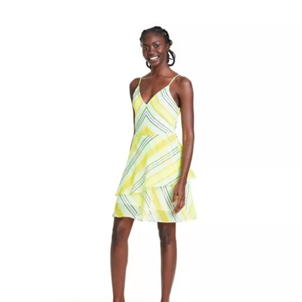 Striped sleeveless neon slip dress